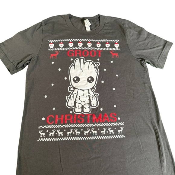 Marvel Groot Christmas Shirt Men’s S Gray Tee Guardians Ugly Sweater Style - Picture 3 of 7
